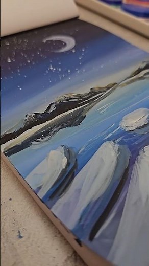 Easy Night Sky & Icebergs | Simple Acrylic Painting #shorts #acrylicpainting