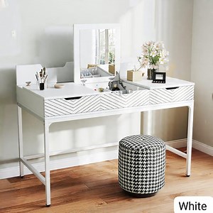 Vanity Desk With Mirror: Wooden Makeup Table, Cable Management - Etsy