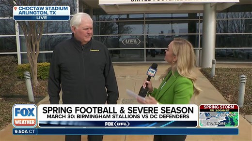 2.5K views · 25 reactions | Spring football begins in three weeks, as the United Football League kicks off its third season this year. FOX Weather Meteorologist Kendall Smith reports from Choctaw Stadium in Arlington, Texas, where she spoke with the UFL's San Antonio Brahmas Head Coach Wade Phillips. | FOX Weather | Facebook