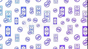 4k Animated Dollar Coins and Papers Motion Pattern Icons Design. USA Dollar Animated Texture. Can be used as wallpaper, banner or card template. Economy Concept Motion Pattern Design Dollars Icons.