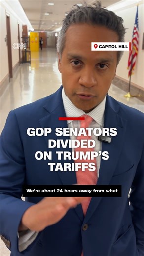 Republican senators shared mixed reactions to President Donald Trump's announcement of 10% baseline tariffs on all imports into the US, with even higher tariffs placed on countries that have a high trade deficit with the US. CNN's Manu Raju reports some Republican senators warn of "short-term impact" while others focus on the effort to strengthen US manufacturing. Read more at the link: https://cnn.it/4jkkuQ5 | CNN