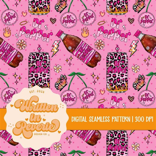 Girly Dr. Pepper Seamless Pattern: Digital Paper (PNG, 300 DPI) (digital Download) - Etsy