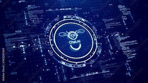 Chat AI technology concept on blue background. Artificial intelligence or smart assistant training with a big database. searching for information with an automatic reply.