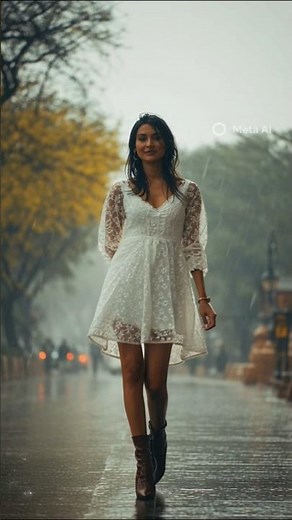 Beautiful Girl Walking in Rain 🌧️🤍 | White Dress Aesthetic