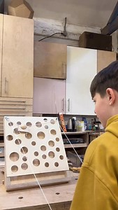 It’s amazing what you can do with a few bits of wood, some big drill bits and a few bits of string! In this morning’s woodworking class we made this wooden game which takes a bit of getting used to! My student is only 9 but did a great job making this is already well on the way to becoming a master craftsman. What would you make with a few bits of wood and some string? #woodworking #makersofinstagram #woodengame #furnituremaker #woodschool | Nick James Design