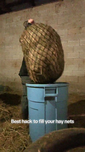 I just have round bales right now and this makes it so much easier to fill hay nets! #haychix #horses #hay