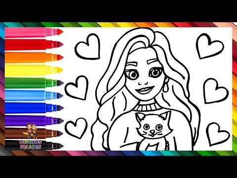 Dibuja y Colorea A Una Niña Con Un Gatito 👧🐱❤️🧡💛💚💙💜🌈 Dibujos Para Niños