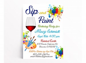 Sip and Paint Birthday Invitation Template (digital Download) - Etsy