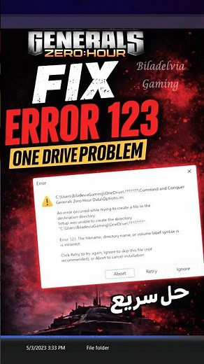 Fix Generals Zero Hour Error 123 - OneDrive Install Problem #shorts