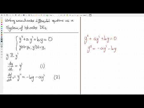 Writing a second order differential equation as a system of first order equations.