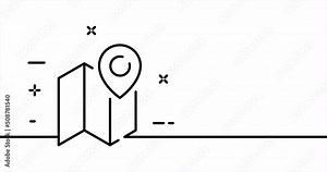 Single line drawing, solid line geolocation. One line drawing animation of map, label and direction. Travel logo is animated. Video 4K
