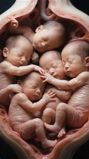 Heartwarming Scene of Triplet Babies Kicking Softly Side by Side Inside the Womb