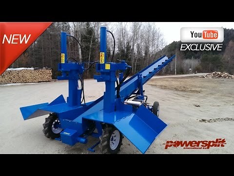 Industrial Wood Splitter Demo: Powersplit Self-Propelled Double Vertical Wood Splitter with Conveyor