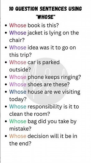 🔎 Whose | 10 Question Sentences with "Whose" | English Grammar Examples