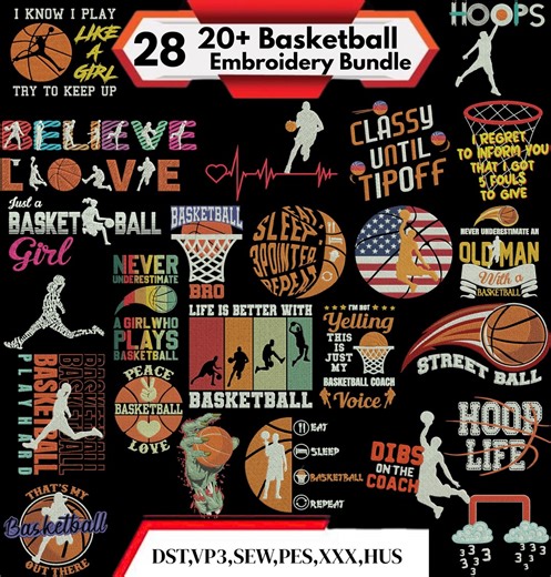 Basketball Embroidery Design Bundle, Sports Embroidery Files, Basketball Quotes Embroidery, Machine Embroidery Pes, Dst, Jef, Vp3, Xxx, Hus - Etsy