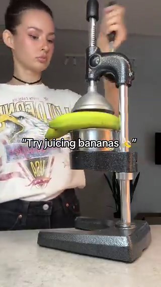 This woman makes videos of her juicing various and sometimes random things on her press juicer.Today, someone asked her to juice a banana. So she puts it into the filter pouch and juices it, out comes this milky white banana juice. Even though she did it in front of them, they claim she didn’t do it because banana juice is clear. I’ve never juiced a banana nor did I even know you could, would you try this, and is it really banana juice?