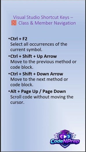 Visual Studio Shortcut Keys for .NET Developers | Class & Member Navigation #shorts #youtubeshorts