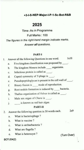 +3 1st year Botany question paper Utkal University#viral#shortfeed#yt #bsc#botany#exam#major#shorts