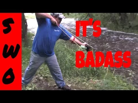 Slingbow bank shooting (bow fishing slingshot)