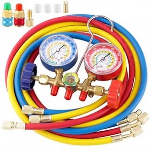 3 Way AC Manifold Gauge Set, 5FT Diagnostic Manifold Freon Gauge Set with High and Low R134A Quick Couple Adapter, Refrigerant Tank Adapter for R410A R134A R22 R12 HVAC System