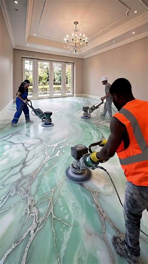 Client wanted a $42,000 Mint Green & Silver Marble bedroom... 🤯👑 #epoxyfloor #satisfying
