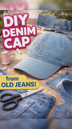 DIY Denim Cap from Jeans | #recycling old jeans into #hat #diy #shorts #love 💖🖤 @CreateForLess
