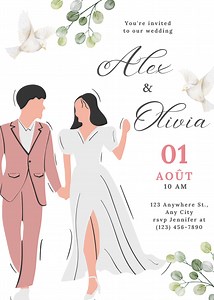 Romantic Wedding Invitation With Illustrated Couple - Etsy