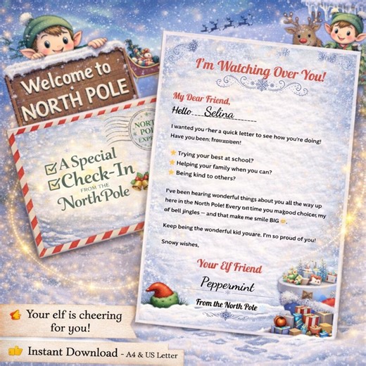 North Pole Elf Mail Printable – Magical Check-in Letter and Festive Envelope for Kids Encouragement – Instant Download - Etsy