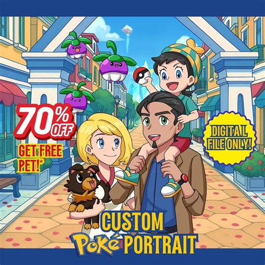 Poke Portrait, Custom Family Portrait, Christmas Gift, Pokemonster Anime Pfp, Couple Portrait, Pet Portrait, Personalized Gift, Pokecard - Etsy
