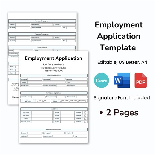 Editable Employee Application Form, Job Application Form, HR Employment Template, Small Business Form, Employment , Editable Canva - Etsy