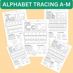 Alphabet Tracing Worksheets A-M: Preschool Handwriting Practice (PDF Download) - Etsy