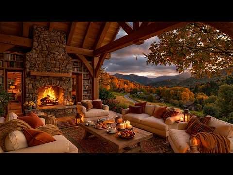 Peaceful Autumn Countryside 🍂 Cozy Cabin with Relaxing Jazz & Fireplace Sounds for Focus, Rest