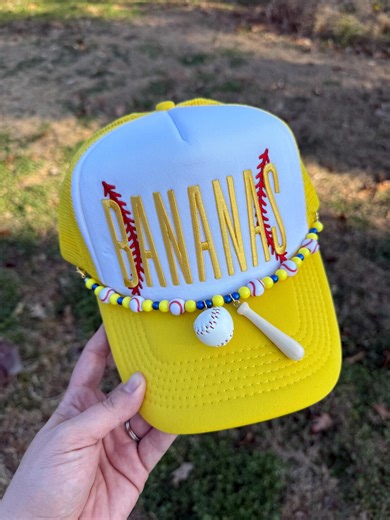 Bananas and Baseball Laces Yellow Trucker Hat: 3D Laces & Optional Charm Chain - Etsy