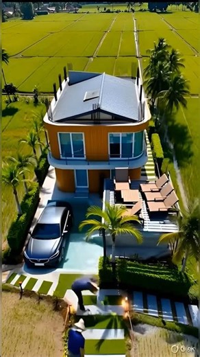 Luxury Villa in the Middle of Rice Fields 😍 Modern Dream House Transformation #shorts