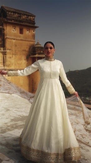 Stunning White Embroidered Organza Anarkali Outfit