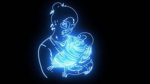 Download icon of a mother holding a baby with a neon effect that lights up blue for free