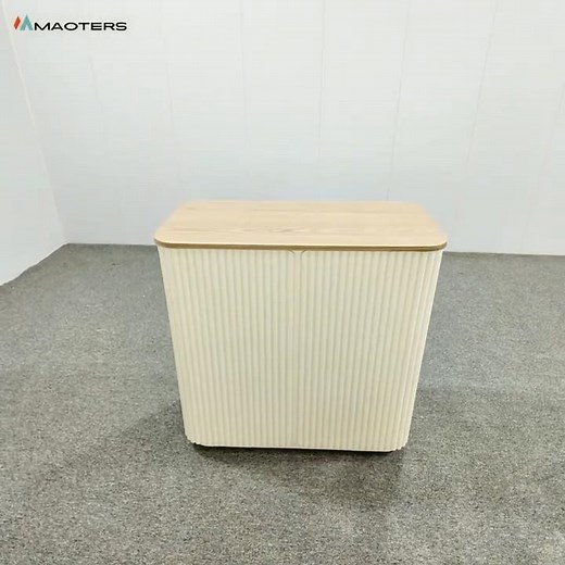 Cream-colored wooden reception desk - Creating a cozy atmosphere