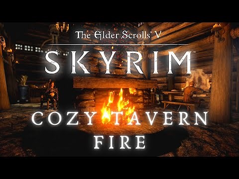 Skyrim SE 4K Ambience | A Cozy Tavern Fire | Ambient Fire, Rain | Sleep, Study | No Music [8 Hrs]