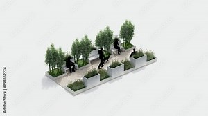 isometric top view architecture garden park landscape terrace nature design modern 3d render. garden tropical environment outdoor exterior tree plant branch wood concrete decoration. park concept.