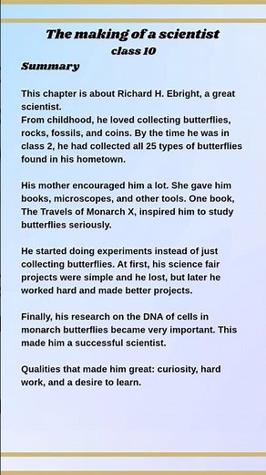 The Making of a Scientist | Summary, Theme & Message | Class 10 English cbse #shortsfeed #english