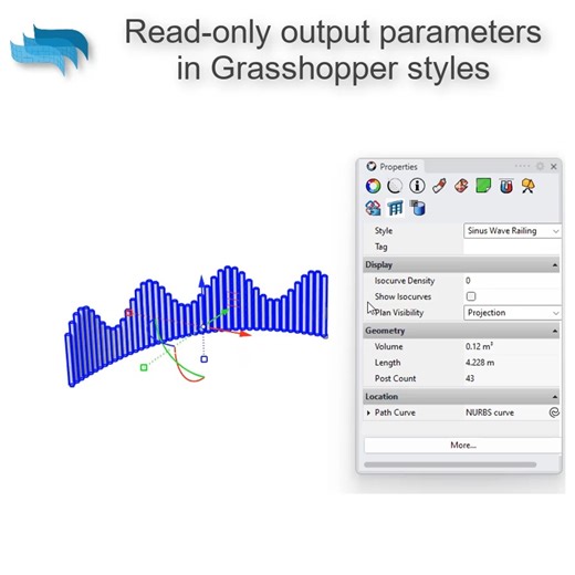Read-only output parameters in Grasshopper styles! This new feature in VisualARQ 3 lets you read calculated parameters in VisualARQ objects created from Grasshopper definitions (the Grasshopper styles). Try it! https://www.visualarq.com/download/beta/ #rhino3d #Visualarq #bim #flexiblebim #architecture3d #architecture2d #parametricarchitecture #softwarearchitecture #grasshopper3d #architecturaldrawings #freeformarchitecture #visualarq3 #visualarqfeatures | VisualARQ