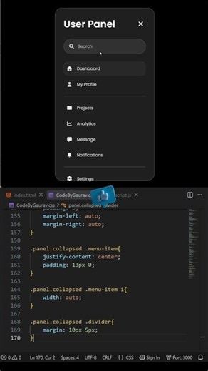 Glassmorphism Sidebar Menu ✨ Using HTML CSS & JavaScript | #shorts #coding #javascript #frontenddev