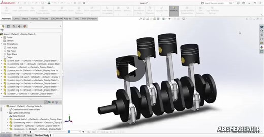 SOLIDWORKS Animation: 4-Cylinder Piston-Crankshaft Mechanism | Abishek Bero B R posted on the topic | LinkedIn
