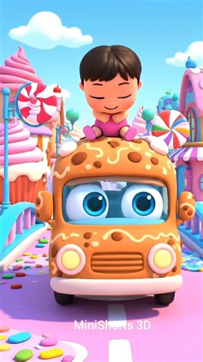 Baby Rides Cookie Bus in Candy World 🍭✨ #shorts #cartoonshorts #3danimation #minishorts3d