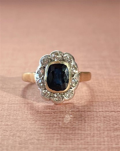 Victorian 14k Yellow Gold and Silver Sapphire and Diamond Cluster Ring - Etsy