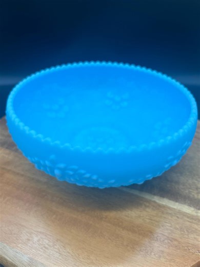 Vintage Fenton Blue Satin Glass Bowl, Cherry Chain and Orange Tree Pattern - Etsy