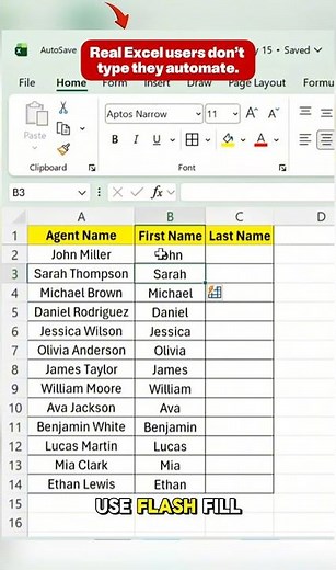 how to use flash fill in excel #excel #microsoftexcel #exceltips #productivity