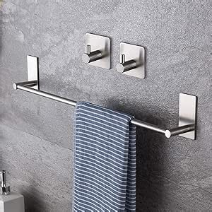 Taozun 16-Inch Towel Bar - Self Adhesive Bathroom Towel Holder with 2 Packs Towel Hooks, Stainless Steel Bathroom Hardware Accessory Kit, No Drilling