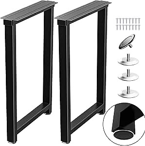 Metal Table Legs Heavy Duty, 28”H x 18”W, Metal Furniture Legs for Dining Desk Bench and Coffee Table, Industrial Black DIY Iron Bench Legs, Set of 2