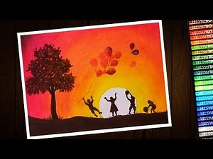 Children's day drawing with oil pastel for beginners - step by step